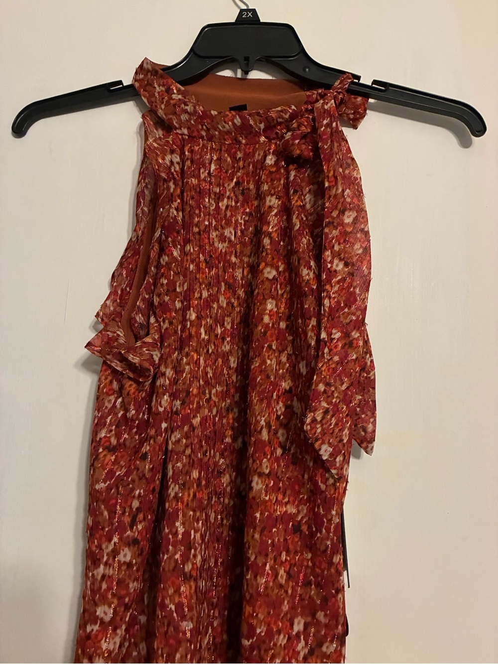 BCBG One-Shoulder Floral Print Dress in Rust and Cream